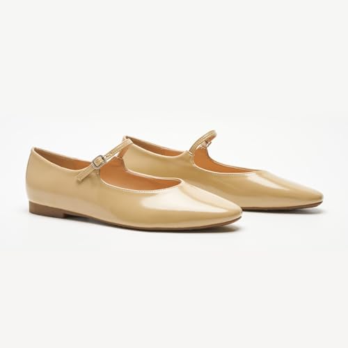Women's Mary Jane Flats | Almond Toe Flats for Women | Leather Ballet Flats with Strap | Fashion Comfortable Work & Casual Shoes