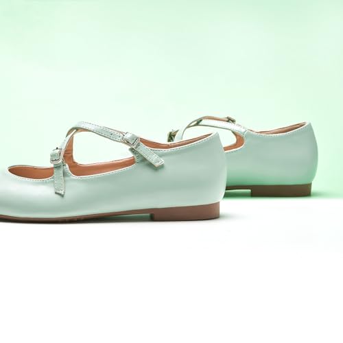 Women's Mary Jane Flats Almond Toe Ballet Flats Shoes for Women，Work, Casual and Daily Wear(Size 7,Green)