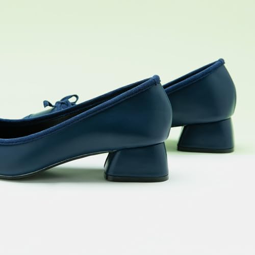 Women's Pump | Square Toe Low Block Heels | Closed Toe Chunky Heels | Leather Low Heel Pumps | Dress Wedding Shoes