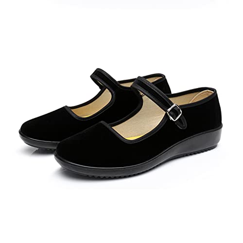 314OH9ETh-L.jpg Upgraded Women's Velvet Mary Jane Shoes Black Cottton Old Beijing Cloth Flats Yoga Exercise Dance Shoes