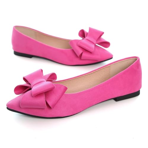 Bowknot Ballet Flats Womens Pointy Toe Casual Flat Shoes Suede Dress Shoes Wear to Work Slip On Moccasins