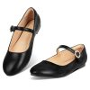 Womens Mary Jane Shoes Comfortable Strap Flats Dressy Casual Ballet Flats Shoes Floral Buckle Round Toe Black Flats Shoes for