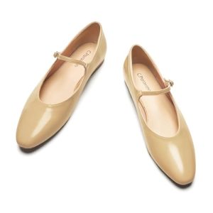 Women's Mary Jane Flats | Almond Toe Flats for Women | Leather Ballet Flats with Strap | Fashion Comfortable Work & Casual Shoes