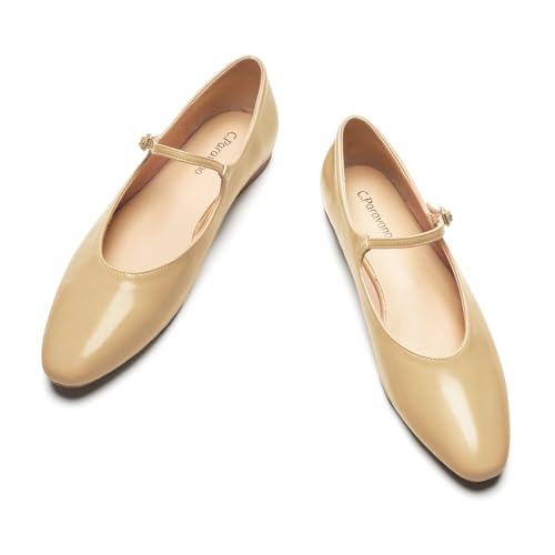 Women's Mary Jane Flats | Almond Toe Flats for Women | Leather Ballet Flats with Strap | Fashion Comfortable Work & Casual Shoes