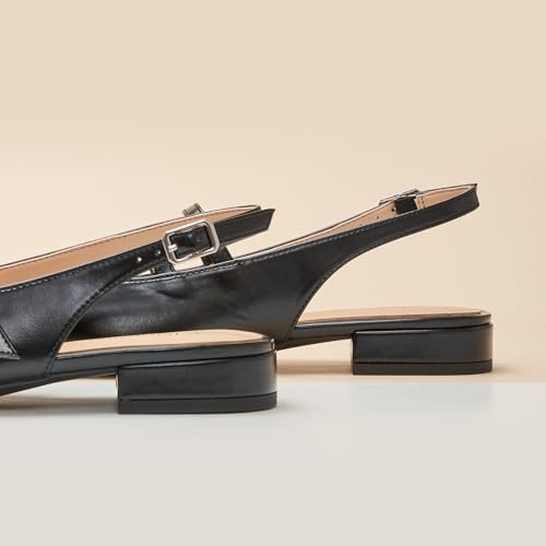 31Bwb4LOlwL.jpg Women's Slingback Flats | Square Toe Flats | Adjustable Ankle Strap Shoes | Comfort Slip On Dress Shoes (Size 9.5,Black)