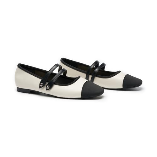 31C1whNWf1L.jpg Womens Mary Jane Flats Closed Square Toe Mary Jane Shoes for Women Double Strap Dressy Work Shoes Slip on Ballet Flats Mary