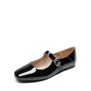Women's Silver Square Toe Mary Jane Flats: Comfortable Casual Slip On Dress Shoes with Buckle Strap for Women's Daily Wear