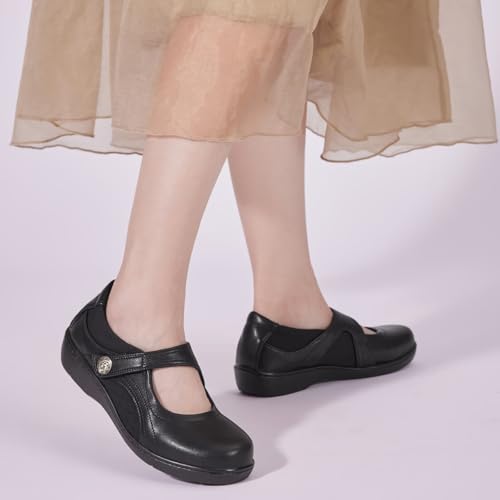 31FkzucRWpL.jpg Women's Flat Mary Jane Shoes Black Leather Oxford Shoes for Women - Comfortable Slip-On Leather Loafers