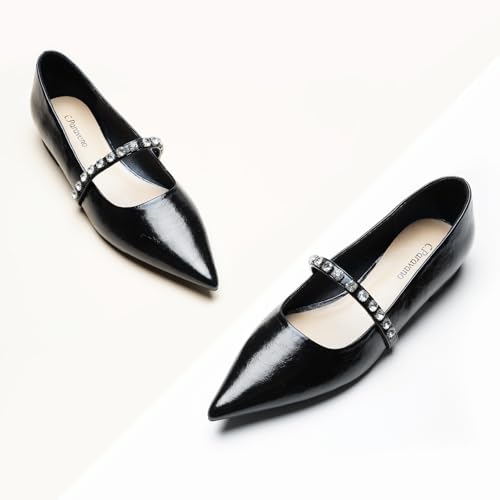 Crystal Strap Flats Pointed Toe Shoes Mary Jane Women's Flats for Dressy Office Causal