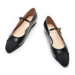 Women's Mary Jane Flats | Almond Toe Ballet Flats | Leather Shoes with Adjustable Strap | Dress Shoes for Work(Size