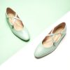 Women's Mary Jane Flats Almond Toe Ballet Flats Shoes for Women，Work, Casual and Daily Wear(Size 7,Green)