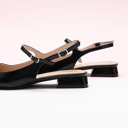 31KJ4GVo3gL.jpg Women's Slingback | Square Toe Slingback Flats | Ankle Strap Flats Sandals | Slip on Casual Flats Shoes | Leather Dress Shoes