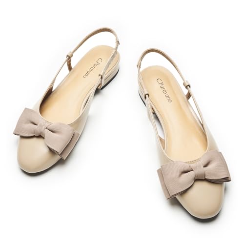 Women's Slingback Flats with Bowknot Flats Sandals Slip on Casual Flats Shoes Detachable Ankle Strap Almond Toe