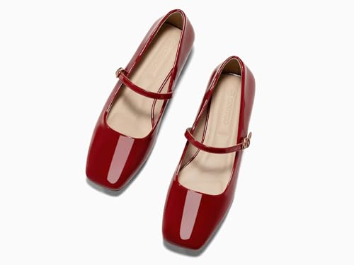 Women's Mary Jane Flats Closed Square Toe Ballet Flat Dressy Comfortable Slip on Shoes