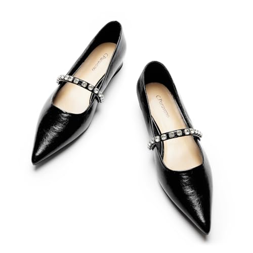 Crystal Strap Flats Pointed Toe Shoes Mary Jane Women's Flats for Dressy Office Causal