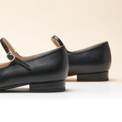 Women's Mary Jane Flats | Almond Toe Ballet Flats | Leather Shoes with Adjustable Strap | Dress Shoes for Work(Size