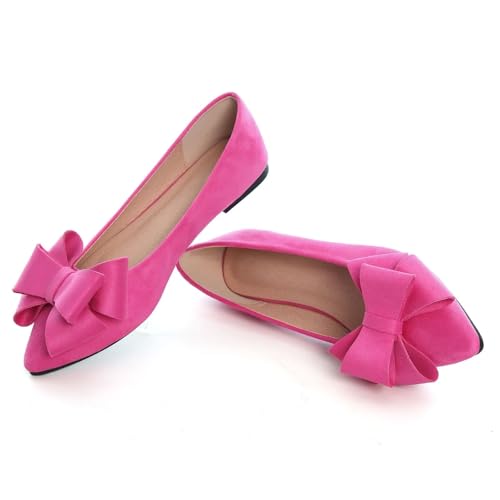 Bowknot Ballet Flats Womens Pointy Toe Casual Flat Shoes Suede Dress Shoes Wear to Work Slip On Moccasins