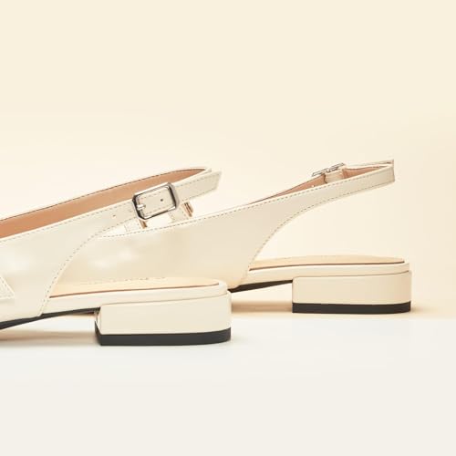 Women's Slingback Flats|Sandals Square Toe Dress Shoes|Flat Heel Double Strap Shoes for Bridal Showers, Date Nights & Summer
