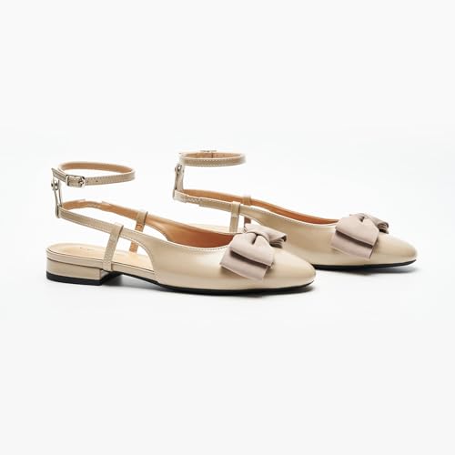 Women's Slingback Flats with Bowknot Flats Sandals Slip on Casual Flats Shoes Detachable Ankle Strap Almond Toe