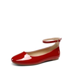 Women's Dressy Ballet Flats Shoes Round Toe Comfortable Ankle Strap Patent Ballerina Flats Shoes