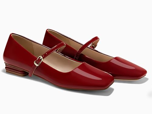 Women's Mary Jane Flats Closed Square Toe Ballet Flat Dressy Comfortable Slip on Shoes