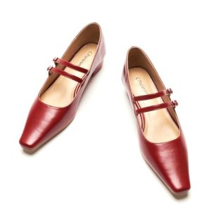 Women's Mary Jane Pumps | Narrow Square Toe Pumps | Work Shoes with Low Block Heel | Daily Wear Leather Shoes