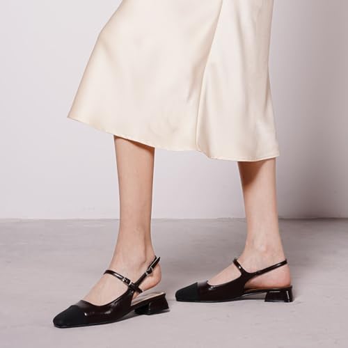 31Ypn0RLrbL.jpg Women's Slingback | Square Toe Slingback Flats | Ankle Strap Flats Sandals | Slip on Casual Flats Shoes | Leather Dress Shoes