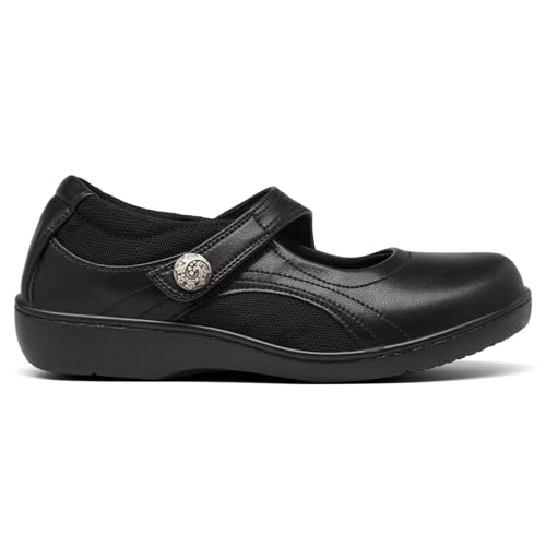 31ZEhFxxUWL.jpg Women's Flat Mary Jane Shoes Black Leather Oxford Shoes for Women - Comfortable Slip-On Leather Loafers