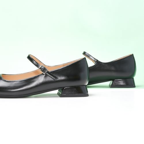 Women's Mary Jane Flats Adjustable Strap & Square Toe | Memory Foam Comfort | Perfect for Office, Weddings, Travel