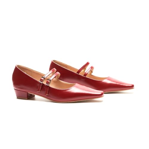 Women's Mary Jane Pumps | Narrow Square Toe Pumps | Work Shoes with Low Block Heel | Daily Wear Leather Shoes