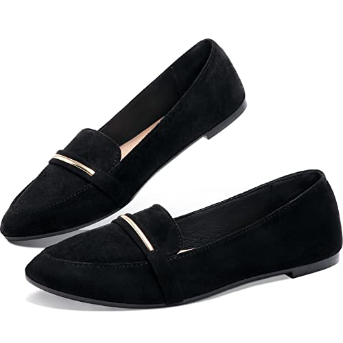 Women's Pointy Toe Loafer Flat Comfortable Faux Suede Work Shoes,Cute Penny Loafer Slip On Ballet Flat