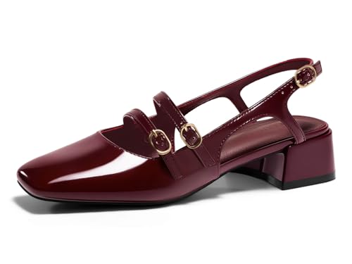 Womens Mary Jane Chunky Low Heels Slingback Pumps Closed Square Toe Wedding Dress Shoes