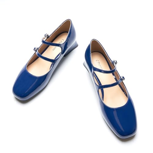 Women's Mary Jane Pumps | Square Toe Low Heel Pumps | Leather Shoes with Adjustable Straps | Slip On Dress Shoes for Work Daily