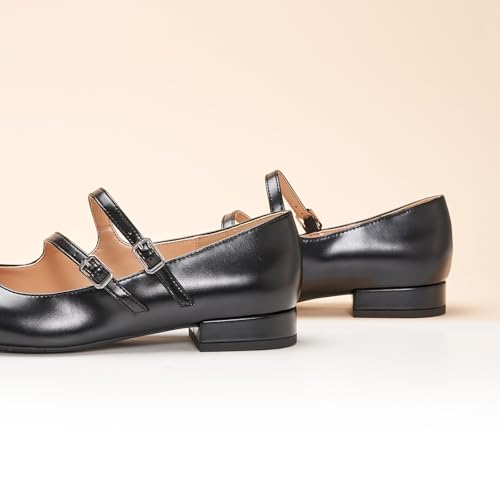 Women's Mary Jane Flats | Square Toe Ballet Flats with Adjustable Straps | Dress Shoes for Work | Comfortable Shoes for Daily