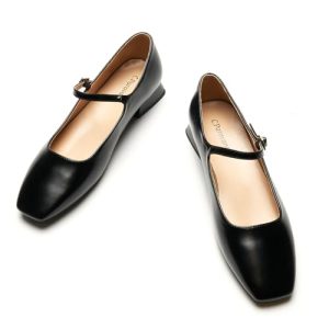 Women's Mary Jane Flats Adjustable Strap & Square Toe | Memory Foam Comfort | Perfect for Office, Weddings, Travel