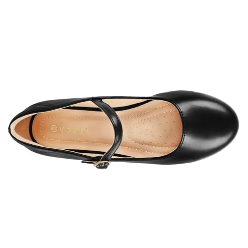 Womens Mary Jane Shoes Comfortable Strap Flats Dressy Casual Ballet Flats Shoes Floral Buckle Round Toe Black Flats Shoes for