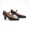 Women's Pumps Mary Jane Pumps Closed Almond Toe Block Heels Adjustable Strap Fashion Causal Party Wedding Shoes(Black,8)
