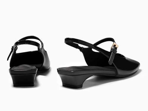 Womens Mary Jane Chunky Low Heels Slingback Ballet Flats Closed Square Toe Wedding Dress Shoes