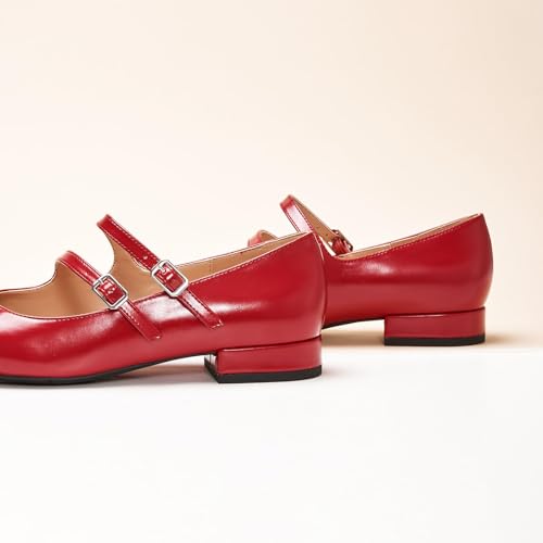 Women's Mary Jane Flats | Block Heel & Adjustable Straps|Square Toe Ballet Flats for Client Lunches, Garden Parties|Pair | Silk