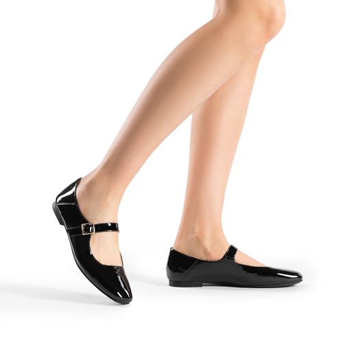 Women's Silver Square Toe Mary Jane Flats: Comfortable Casual Slip On Dress Shoes with Buckle Strap for Women's Daily Wear