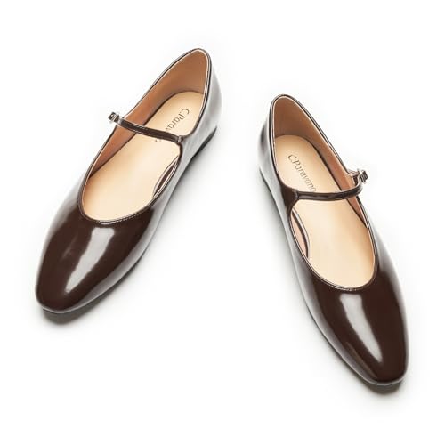 Women's Mary Jane Flats - Leather Ballet Flats with Strap | Comfortable Work Shoes for Women, Office, Teaching | Casual Shoes