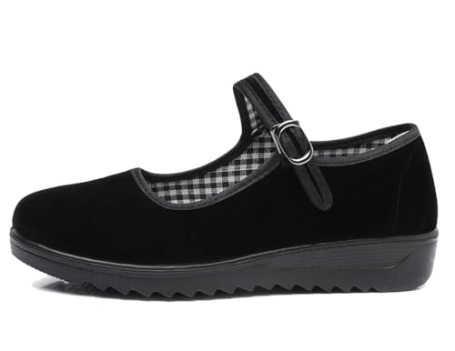 31p4weOANvL.jpg Black Velvet Mary Jane Shoes for Women China Dance Flat Old Beijing Cloth Walking Shoes