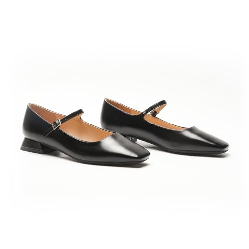 Women's Mary Jane Flats Adjustable Strap & Square Toe | Memory Foam Comfort | Perfect for Office, Weddings, Travel