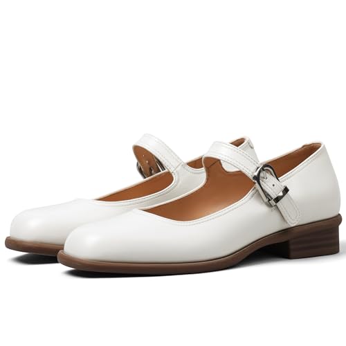 31s0S-yEV6L.jpg Mary Jane Flats with Adjustable Ankle Strap Womens Slip on Mary Janes Dressy Comfortable Square Toe Ballet Flats Shoes for Women