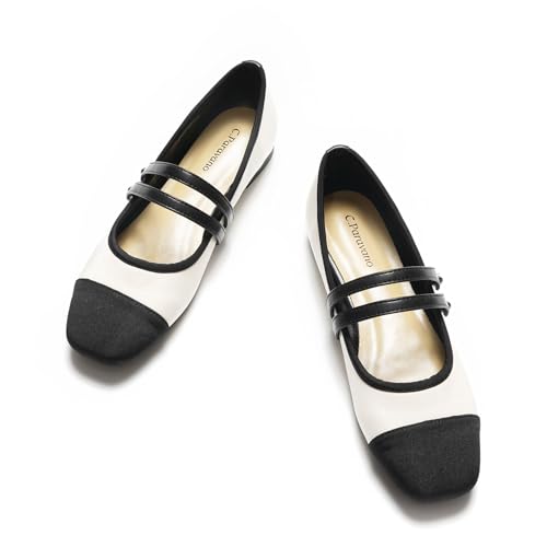 31v5RAeV-KL.jpg Womens Mary Jane Flats Closed Square Toe Mary Jane Shoes for Women Double Strap Dressy Work Shoes Slip on Ballet Flats Mary