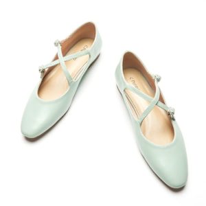 Women's Mary Jane Flats Almond Toe Ballet Flats Shoes for Women，Work, Casual and Daily Wear(Size 7,Green)