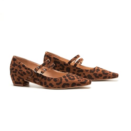 Women's Mary Jane Pumps | Narrow Square Toe Pumps | Work Shoes with Low Block Heel | Daily Wear Leather Shoes