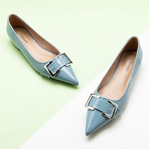 Women's Pointed Toe Flats | Ballet Shoes with Square Buckle | Comfortable Slip On Work Shoes | Dressy Flats for Office, Travel &