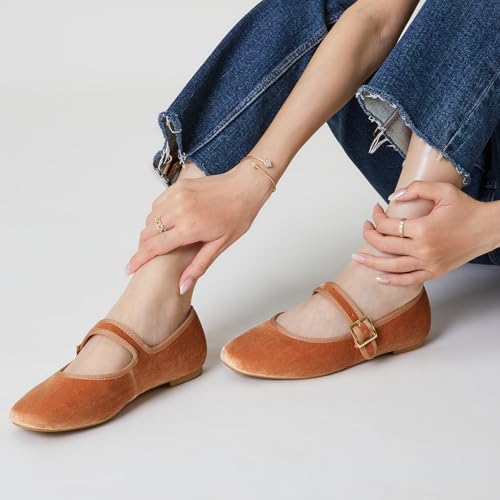 Women's Ballet Flats,Square Toe Velvet Mary Jane Shoes Women,Comfortable Dress Shoes for Women Dressy