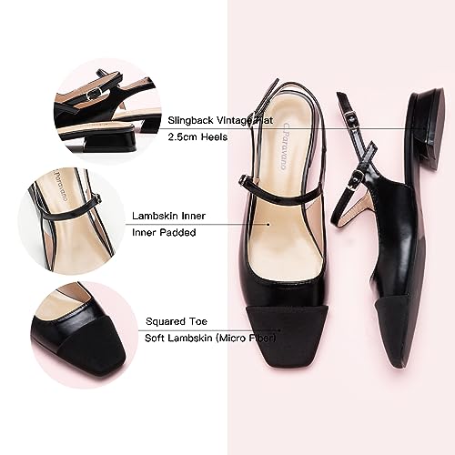 412TllE-ugL.jpg Women's Slingback | Square Toe Slingback Flats | Ankle Strap Flats Sandals | Slip on Casual Flats Shoes | Leather Dress Shoes